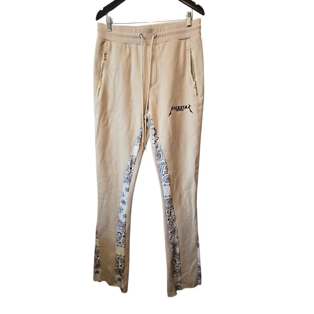 Rockstar Original Everest Sweatpants Mens XL Beige Floral Inset 32